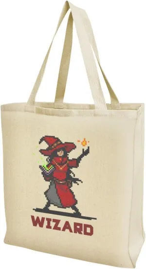 GRAPHICS & MORE 8-Bit Pixel Retro Wizard Mage Caster Games RPG Grocery Travel Reusable Tote Bag