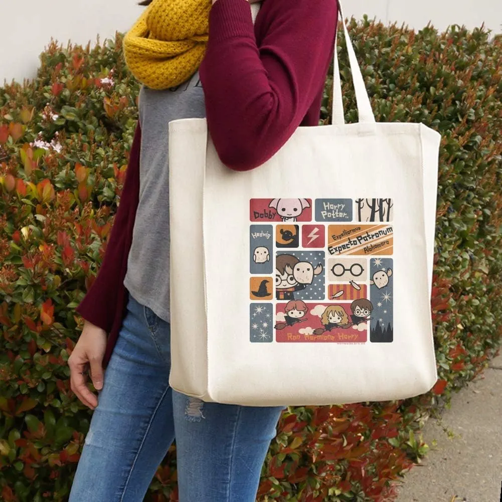 GRAPHICS & MORE Harry Potter Cute Chibi Pattern Grocery Travel Reusable Tote Bag