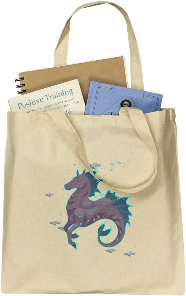 GRAPHICS & MORE Hippocampus Mythical Sea Horse With Fish Grocery Travel Reusable Tote Bag