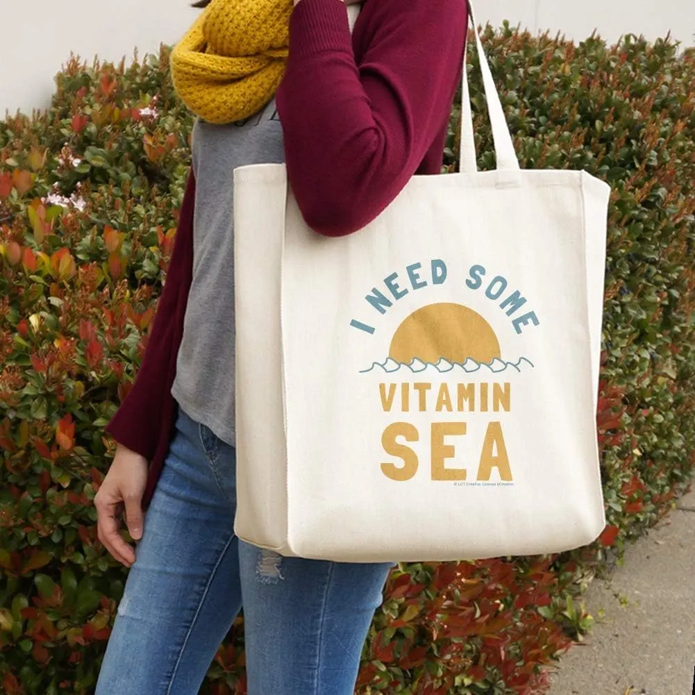 GRAPHICS & MORE I Need Some Vitamin Sea Beach Funny Humor Grocery Travel Reusable Tote Bag