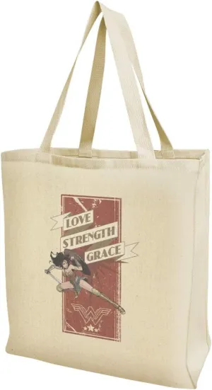 GRAPHICS & MORE Wonder Woman Movie Love, Strength, Grace Grocery Travel Reusable Tote Bag