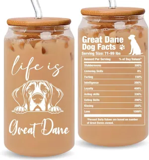 Great Dane Gifts for Owners Gifts for Dogs Lovers Cute Iced Coffee Cup with Great Dane Nutrition Facts Birthday Gift for Dog Mom, Dog Dad Gift for Puppy Owners