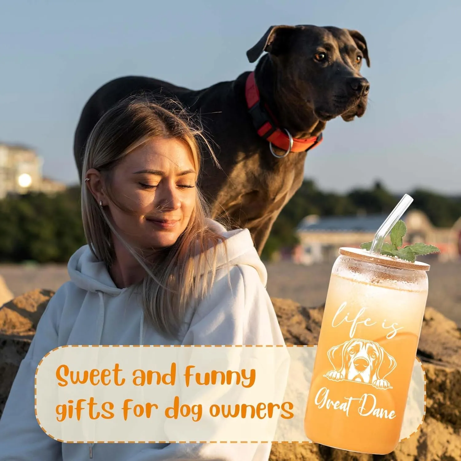 Great Dane Gifts for Owners Gifts for Dogs Lovers Cute Iced Coffee Cup with Great Dane Nutrition Facts Birthday Gift for Dog Mom, Dog Dad Gift for Puppy Owners