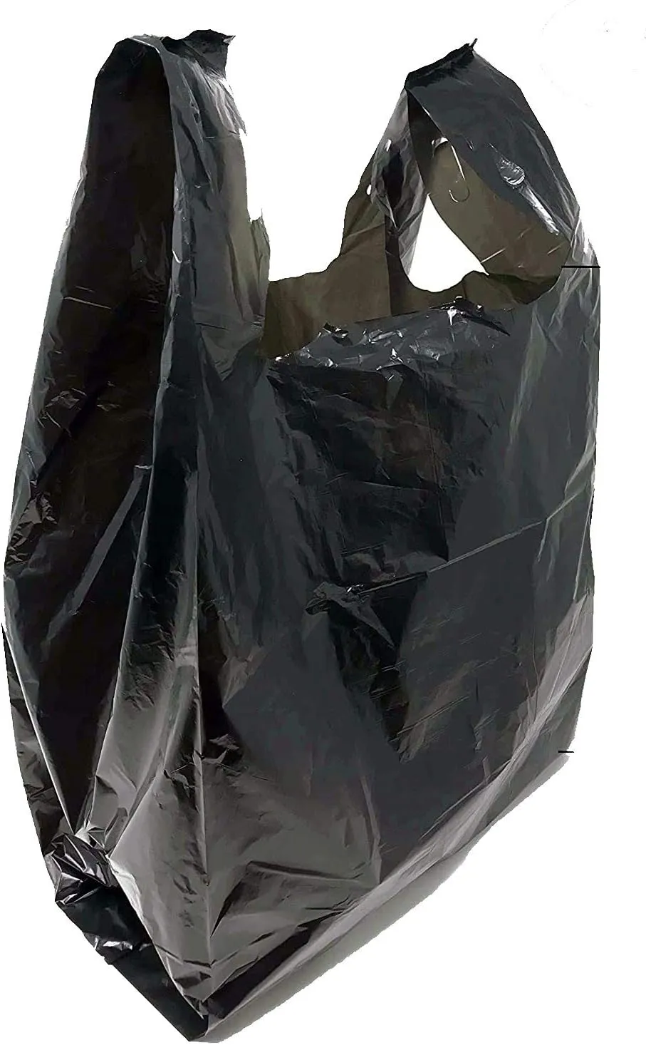 Grocery Shopping Plastic T-shirt Bags Plain 12" x 7" x 21" (Black, 1000)