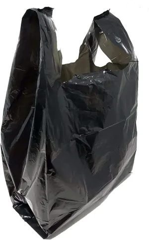 Grocery Shopping Plastic T-shirt Bags Plain 12" x 7" x 21" (Black, 1000)