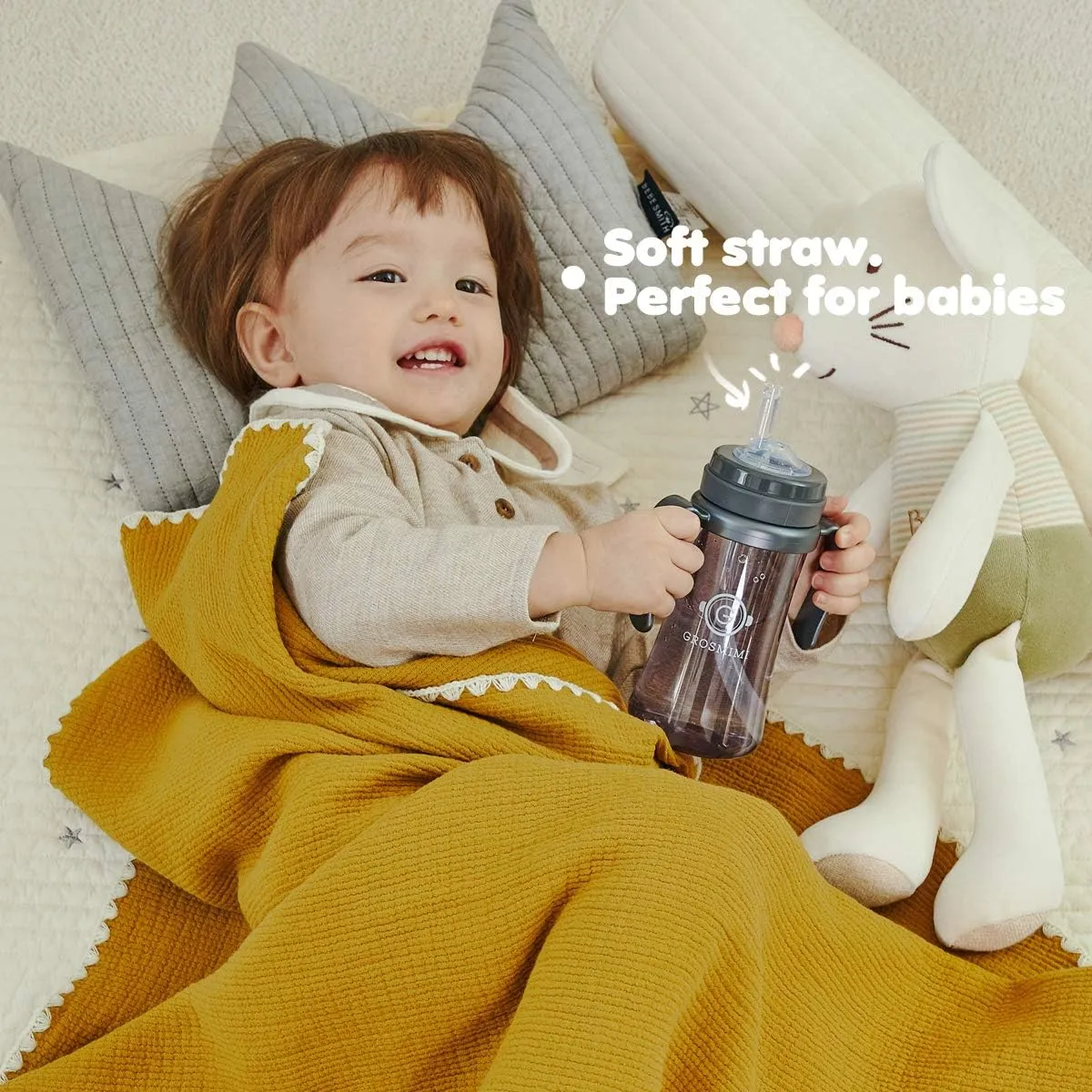 GROSMIMI Spill Proof no Spill Magic Sippy Cup with Straw with Handle for Baby and Toddlers, Customizable, PPSU, BPA Free 6 oz (Charcoal)