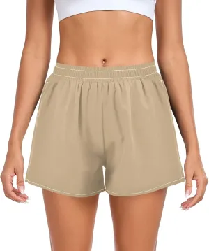 GuoChe Tan Brown Womens Athletic Shorts Ouick Dry Girls Loose Fitting Shorts for Indoor Boating Travel Yoga