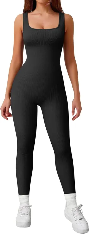 GXIN Women's Yoga Ribbed Tank Top Jumpsuit Gym Sleeveless One Piece Fashion Jumpsuits