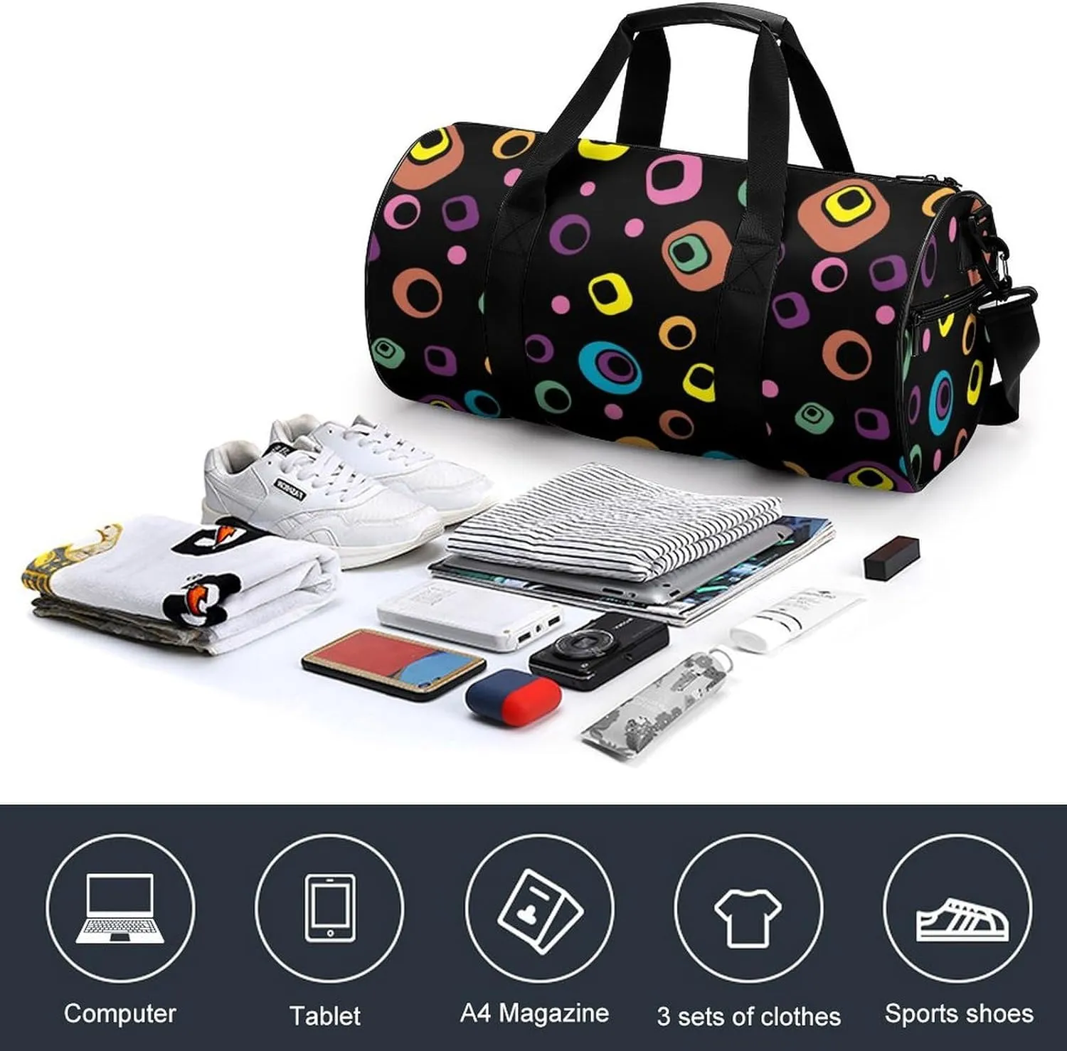 Gym Bag for Men Women Lightweight Sports Duffle Bag with Multiple Compartments Cylindrical Gym Bag for Fitness Travel And Outdoor Activities Ater Resistant Yoga Bag Training Bag Abstract