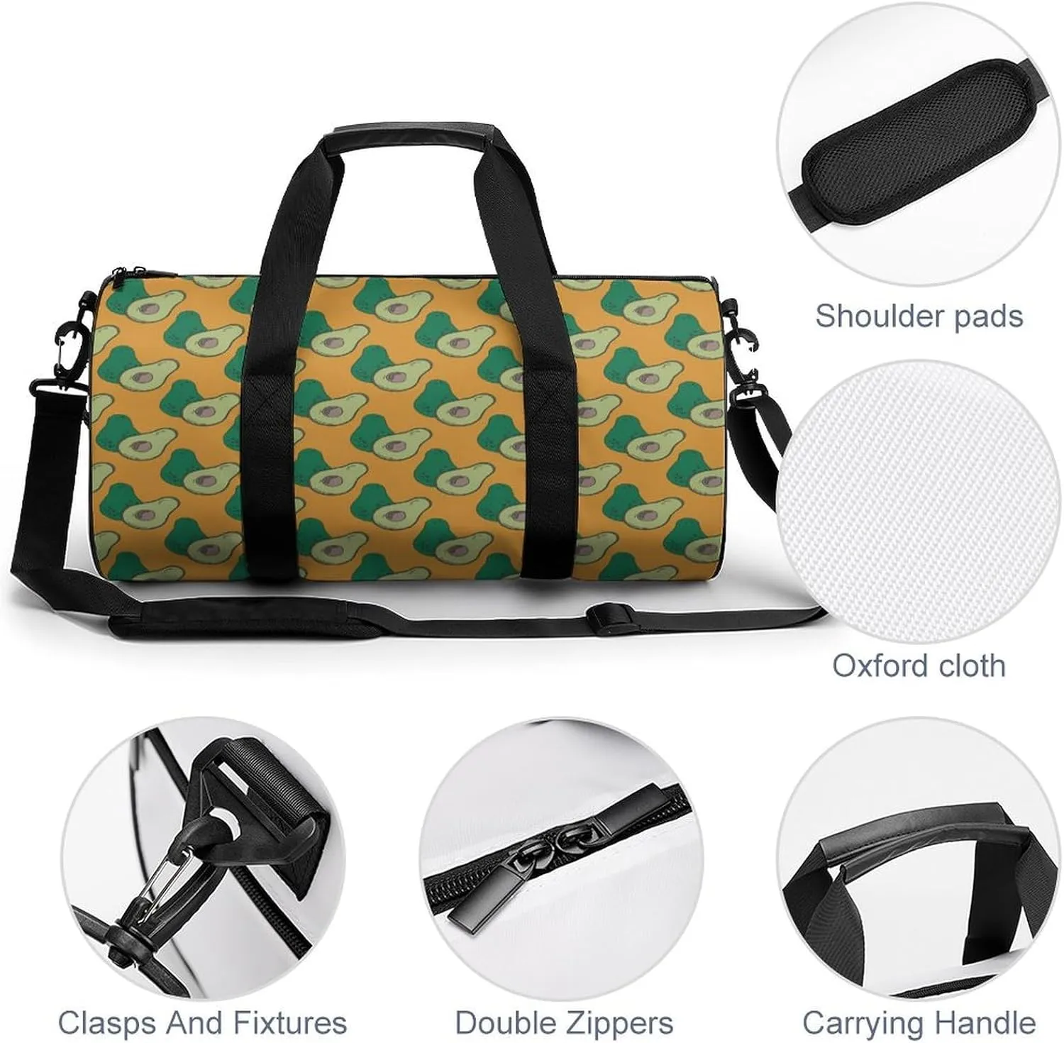 Gym Bag for Men Women Lightweight Sports Duffle Bag with Multiple Compartments Cylindrical Gym Bag for Fitness Travel And Outdoor Activities Ater Resistant Yoga Bag Training Bag Avocados