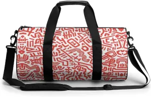 Gym Bag for Men Women Lightweight Sports Duffle Bag with Multiple Compartments Cylindrical Gym Bag for Fitness Travel And Outdoor Activities Ater Resistant Yoga Bag Training Bag Red Doodles