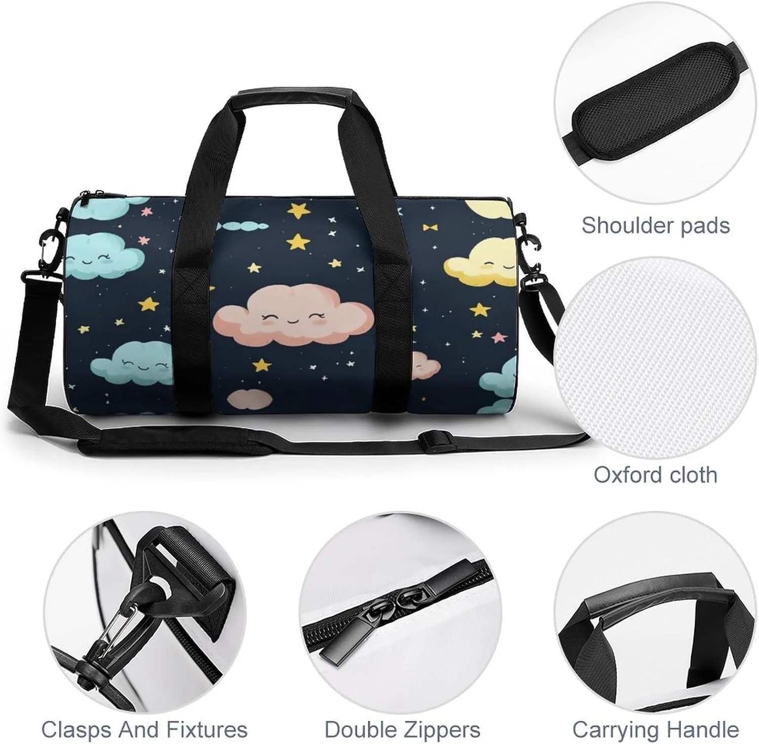 Gym Bag for Men Women Lightweight Sports Duffle Bag with Multiple Compartments Cylindrical Gym Bag for Fitness Travel And Outdoor Activities Ater Resistant Yoga Bag Training Bag Starlight Puffs