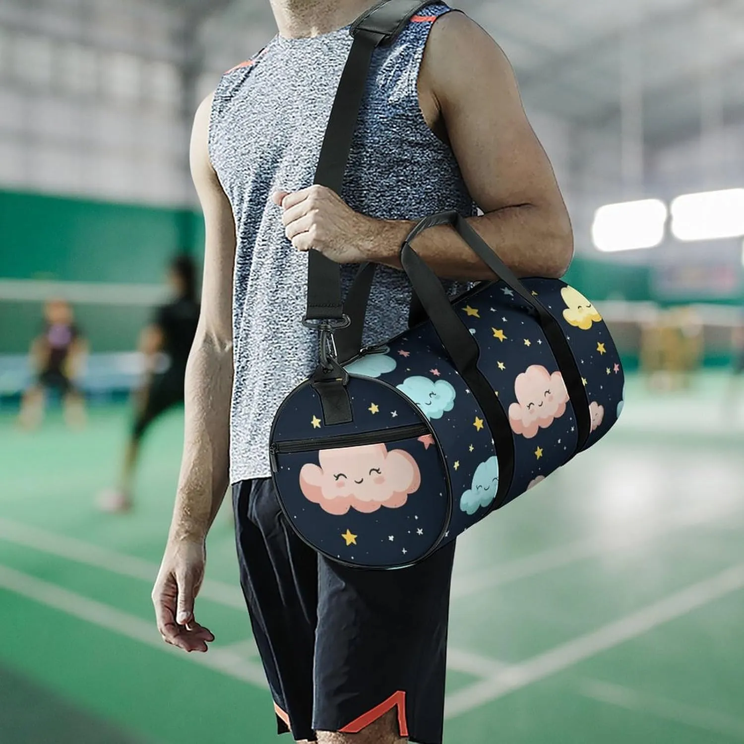 Gym Bag for Men Women Lightweight Sports Duffle Bag with Multiple Compartments Cylindrical Gym Bag for Fitness Travel And Outdoor Activities Ater Resistant Yoga Bag Training Bag Starlight Puffs
