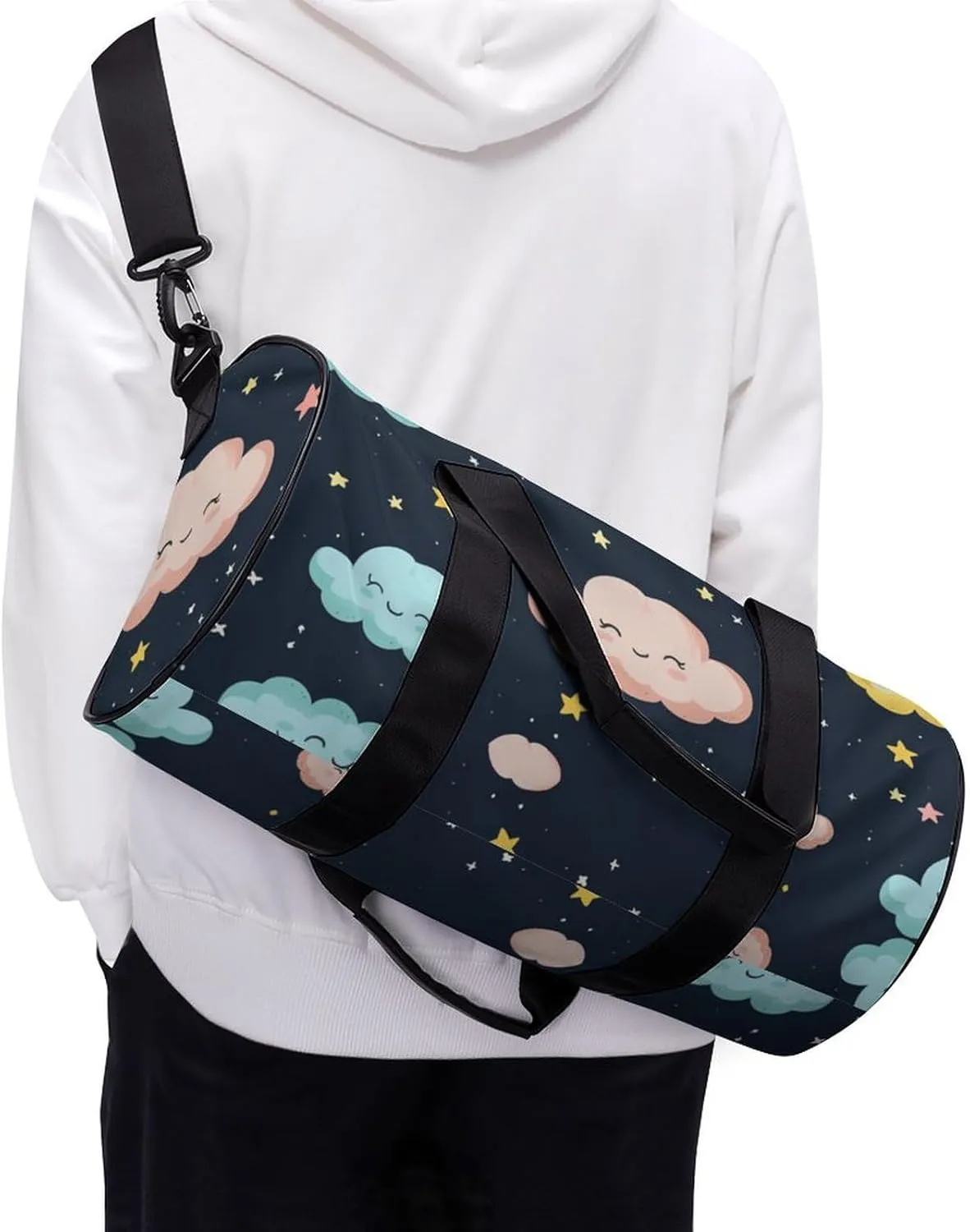 Gym Bag for Men Women Lightweight Sports Duffle Bag with Multiple Compartments Cylindrical Gym Bag for Fitness Travel And Outdoor Activities Ater Resistant Yoga Bag Training Bag Starlight Puffs