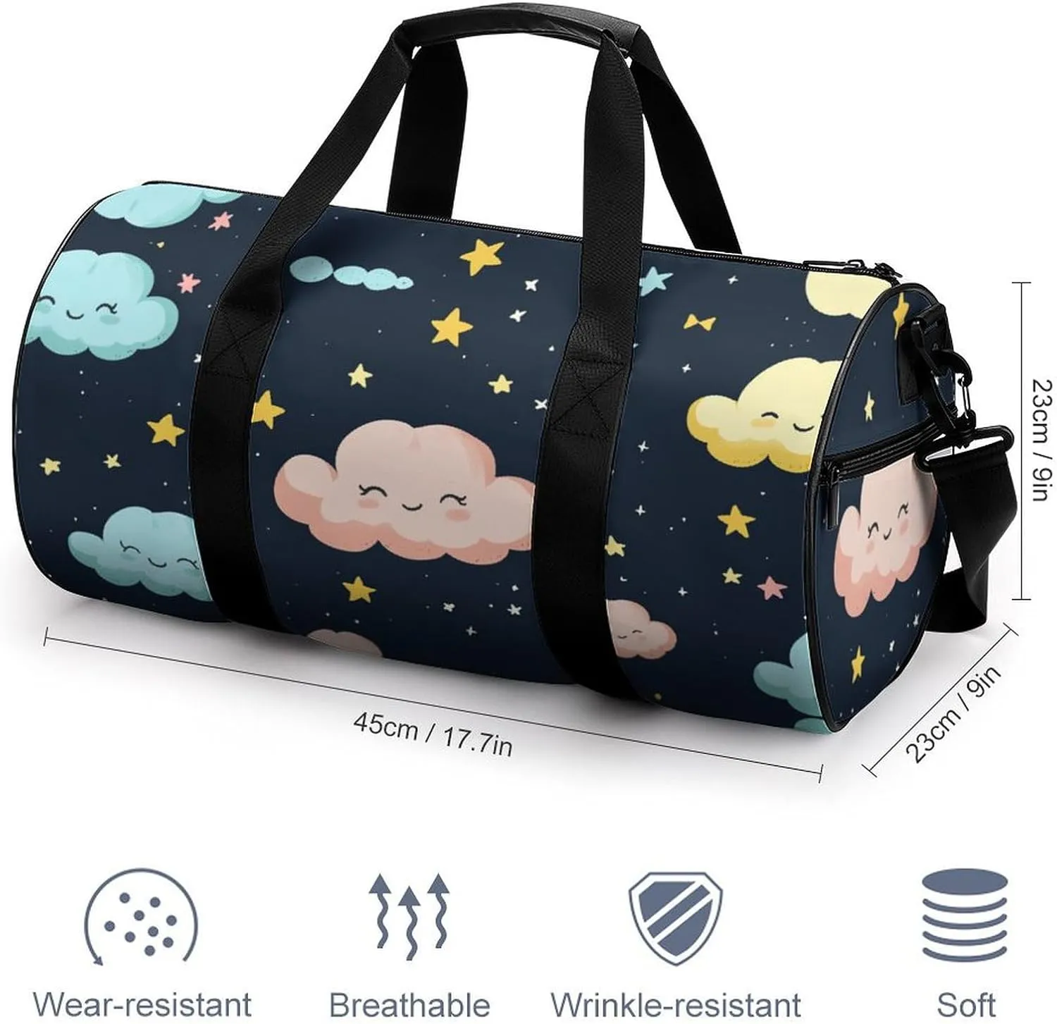 Gym Bag for Men Women Lightweight Sports Duffle Bag with Multiple Compartments Cylindrical Gym Bag for Fitness Travel And Outdoor Activities Ater Resistant Yoga Bag Training Bag Starlight Puffs