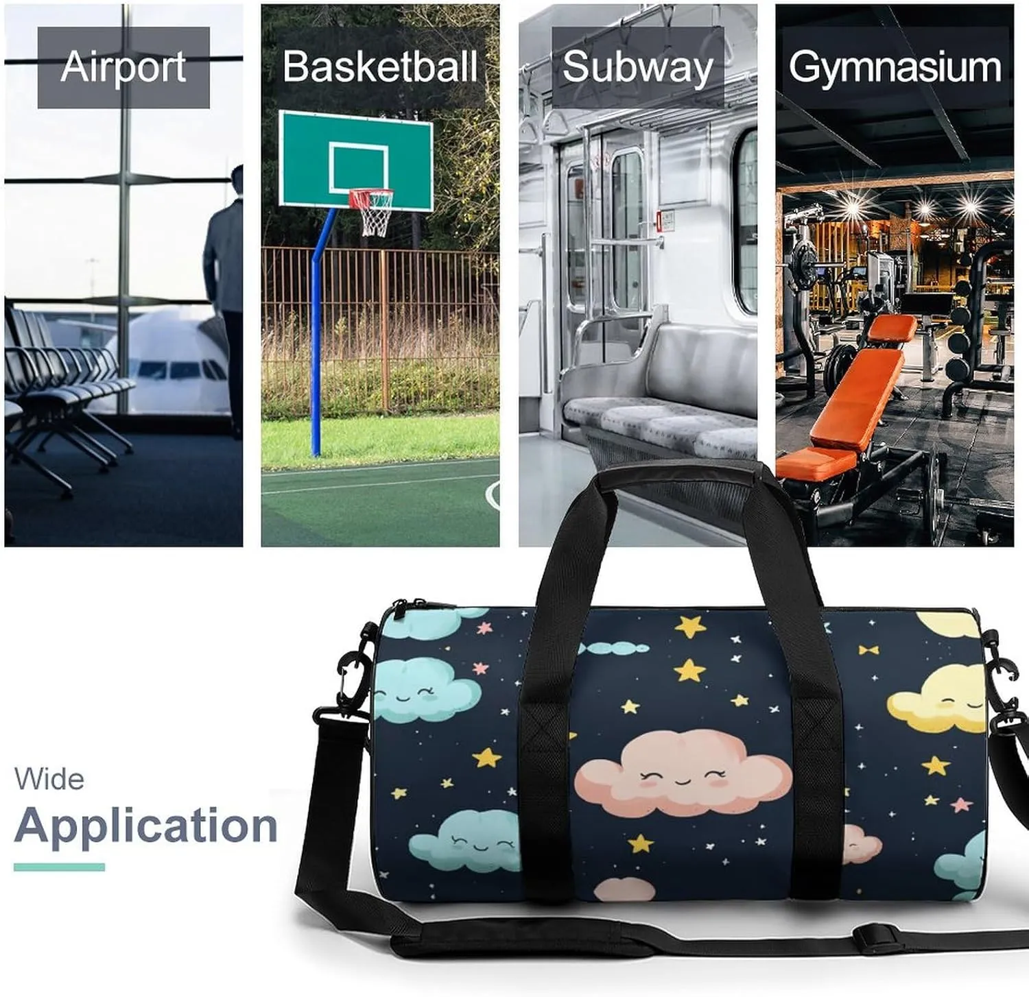 Gym Bag for Men Women Lightweight Sports Duffle Bag with Multiple Compartments Cylindrical Gym Bag for Fitness Travel And Outdoor Activities Ater Resistant Yoga Bag Training Bag Starlight Puffs