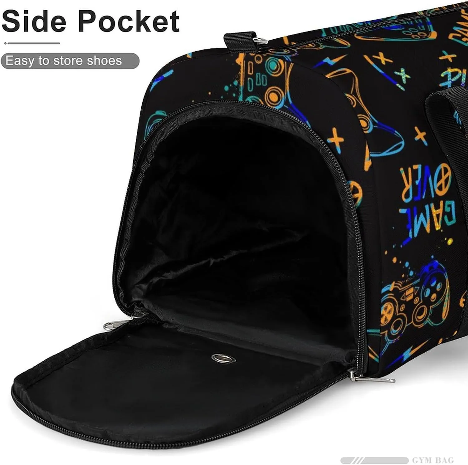 Gym Duffel Bag with Shoe Compartment Wet Pocket, Gamer Elements Travel Bag for Men Women
