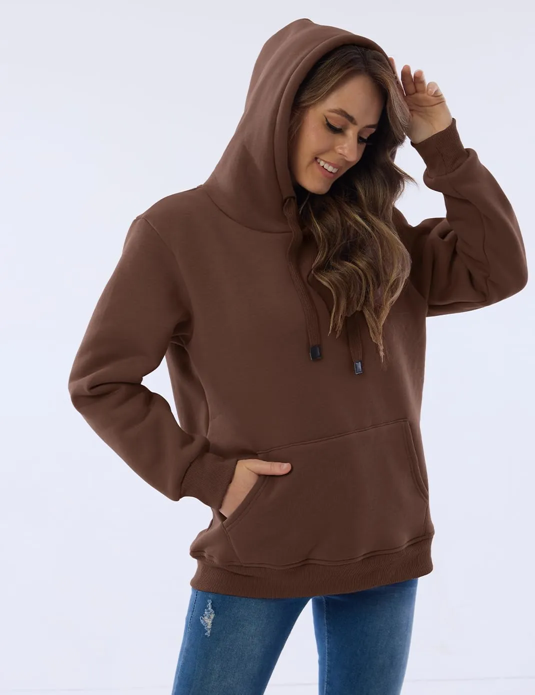 Haellun Womens Casual Winter Warm Fleece Sherpa Lined Pullover Hooded Sweatshirt