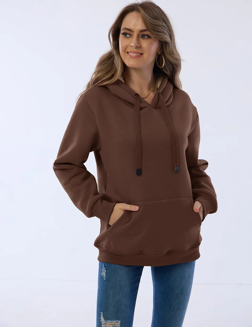 Haellun Womens Casual Winter Warm Fleece Sherpa Lined Pullover Hooded Sweatshirt