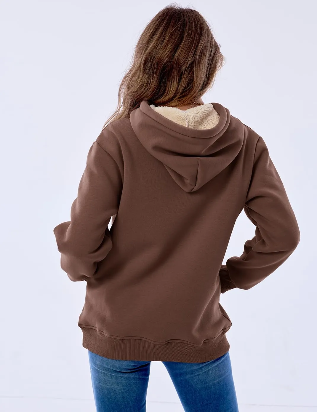 Haellun Womens Casual Winter Warm Fleece Sherpa Lined Pullover Hooded Sweatshirt