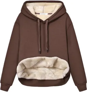 Haellun Womens Casual Winter Warm Fleece Sherpa Lined Pullover Hooded Sweatshirt