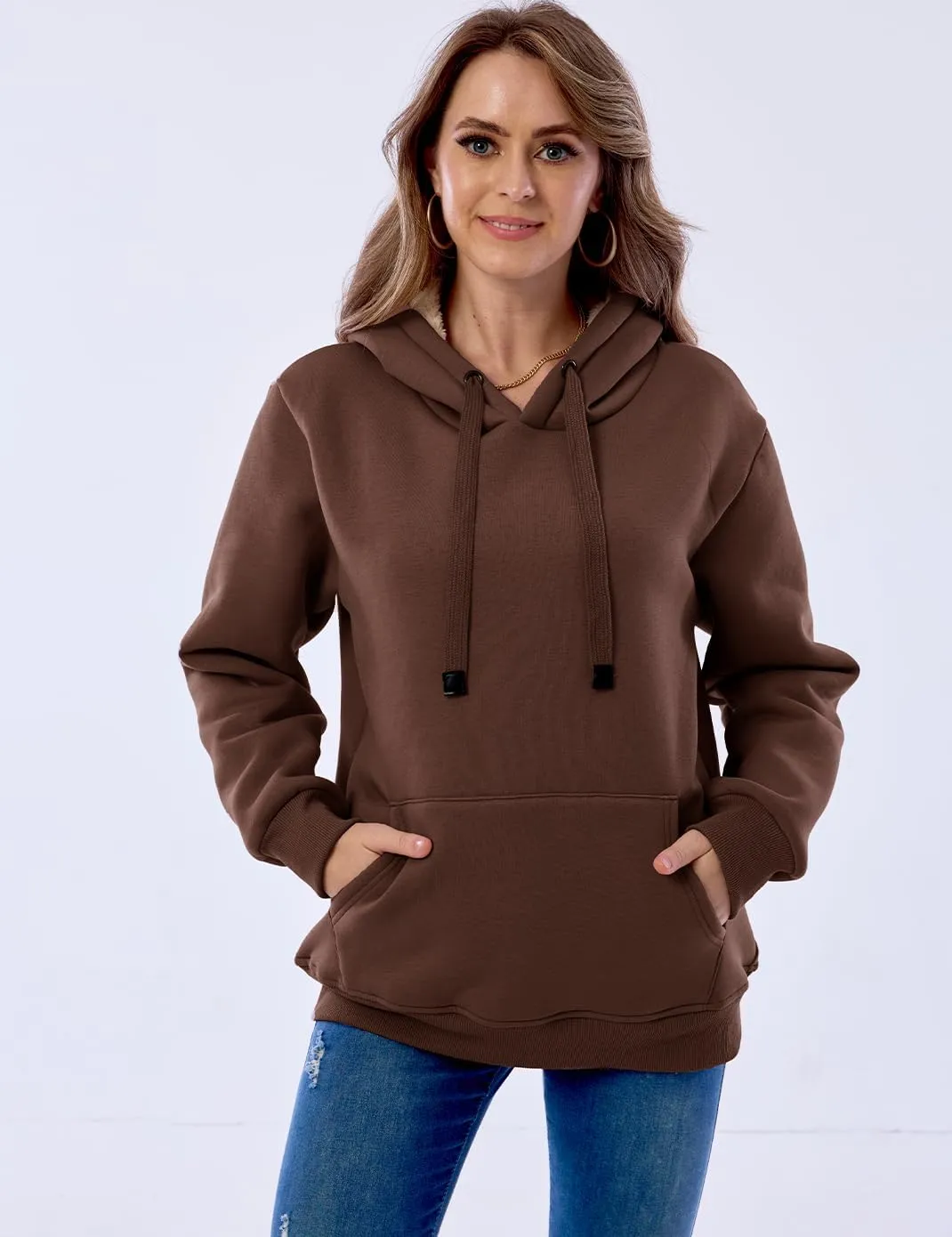 Haellun Womens Casual Winter Warm Fleece Sherpa Lined Pullover Hooded Sweatshirt