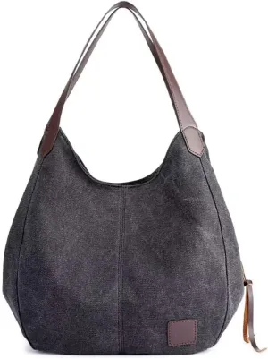 Handbag for Women Canvas Work Tote Bag Ladies Cloth Purse Casual Everyday Shoulder Bag Multi-Pocket Top Handle Handbag