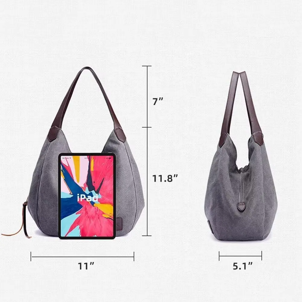 Handbag for Women Canvas Work Tote Bag Ladies Cloth Purse Casual Everyday Shoulder Bag Multi-Pocket Top Handle Handbag