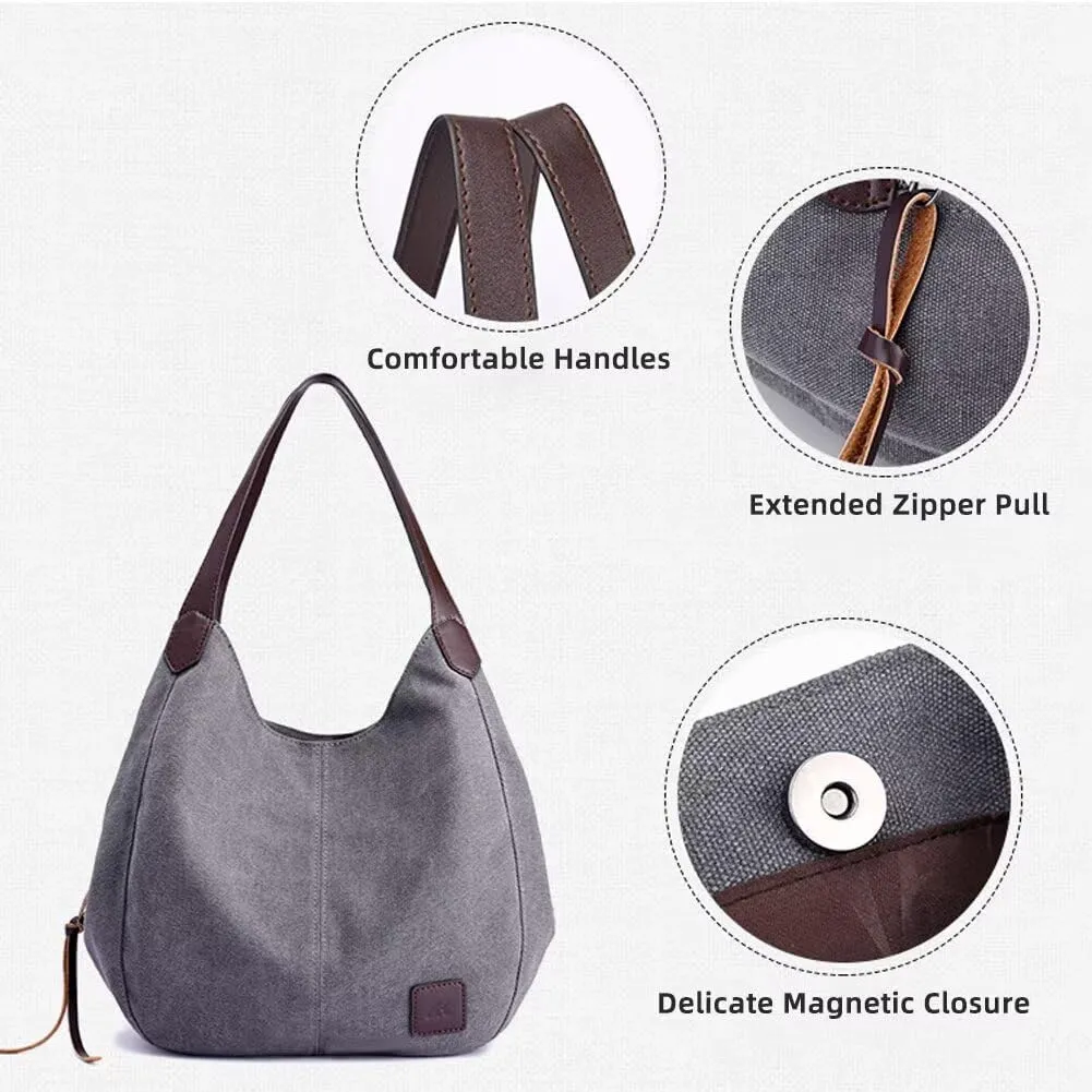 Handbag for Women Canvas Work Tote Bag Ladies Cloth Purse Casual Everyday Shoulder Bag Multi-Pocket Top Handle Handbag