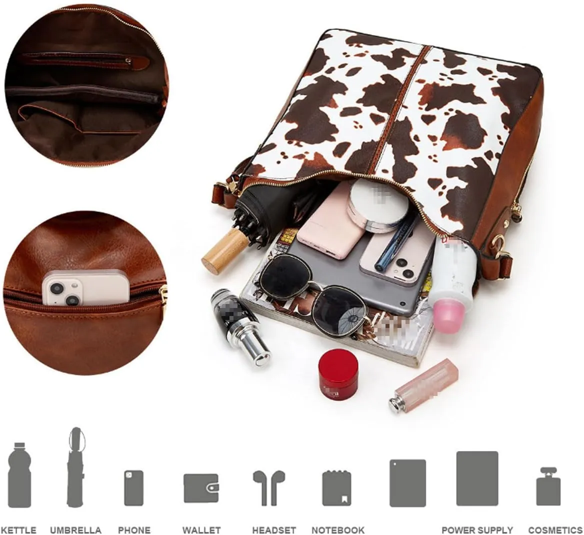 Handbags Women Fashion Leopard Tote Bag Shoulder Bags Cow Pattern Top Handle Satchel Purses Synthetic Leather Wallet