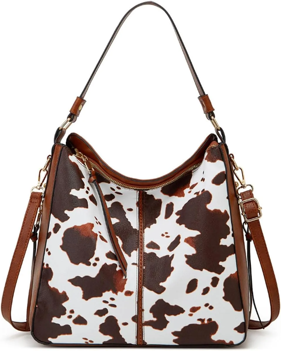 Handbags Women Fashion Leopard Tote Bag Shoulder Bags Cow Pattern Top Handle Satchel Purses Synthetic Leather Wallet