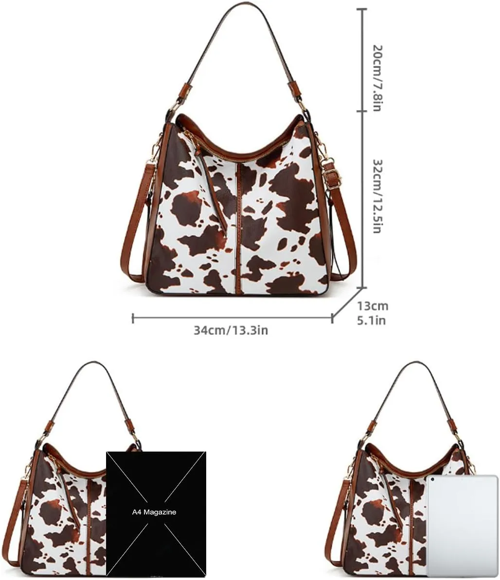 Handbags Women Fashion Leopard Tote Bag Shoulder Bags Cow Pattern Top Handle Satchel Purses Synthetic Leather Wallet