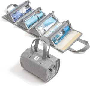 Hanging Roll-Up Makeup Bag/Toiletry Kit/Travel Organizer for Women - 4 Removable Storage Bags - Organize Make Up, Cosmetics, First Aid, Medicine, Personal Care, Bathroom, Palette/Brush Holder