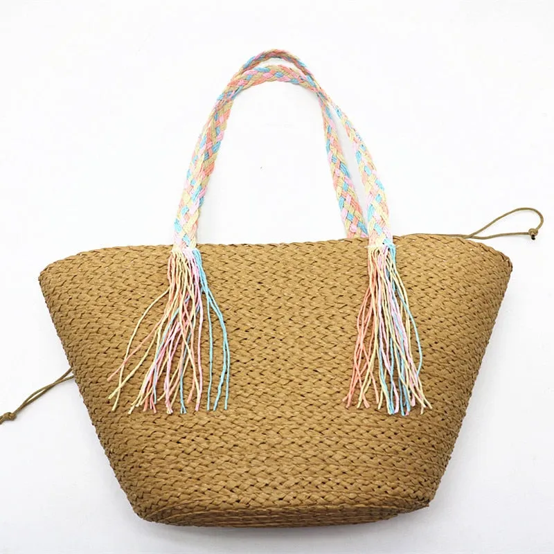 Hanni Pastel Braids Handle Straw Tote Bags - 2 Colors