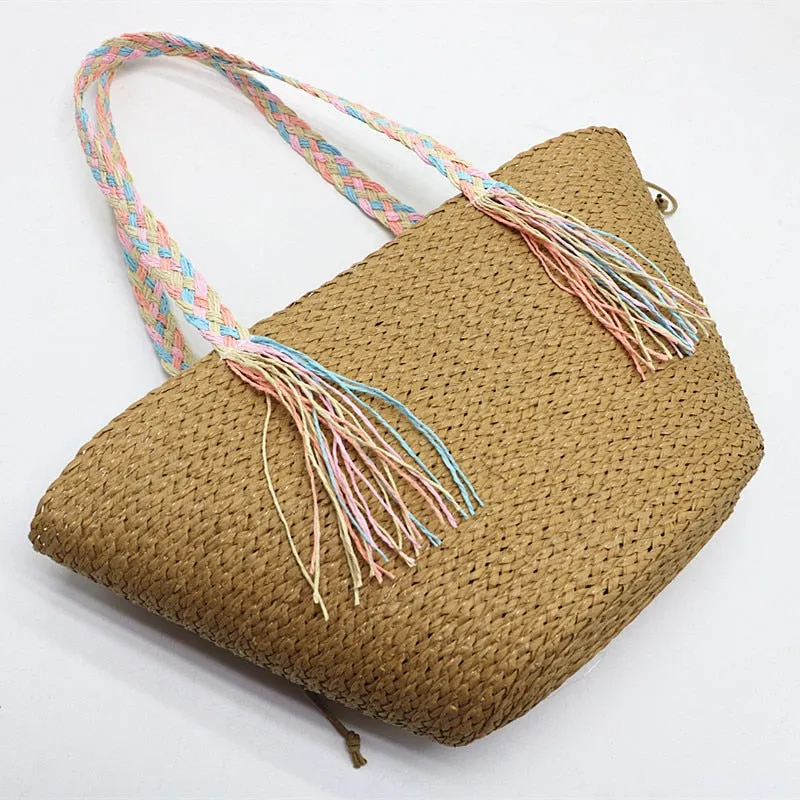 Hanni Pastel Braids Handle Straw Tote Bags - 2 Colors