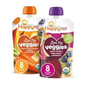 Happy Tot Organics Stage 4 Baby Food Pouches, Gluten Free, Vegan Snack, Love My Veggies, Fruit & Veggie Puree, Variety Pack, 4.22 Ounce (Pack of 16), Amazon Exclusive