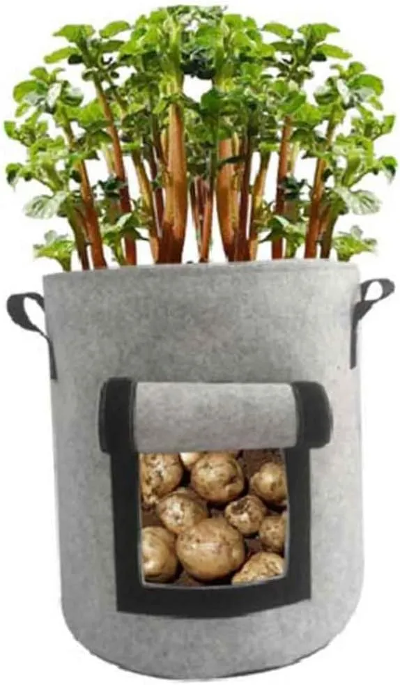 Happyyami Large Size 38l Sweet Potato Planting Bag Nonwoven Felt Growing Bag Air Permeability for Healthy Planting (Grey)