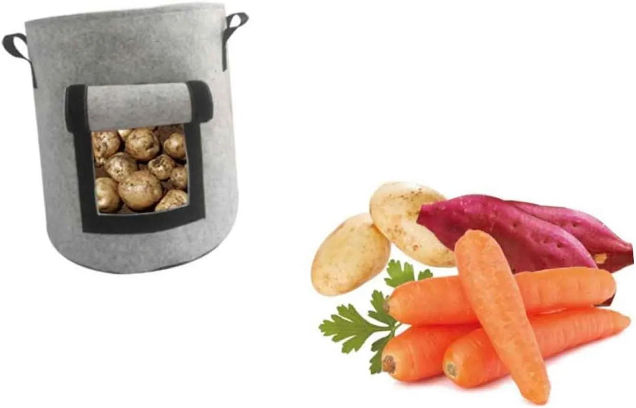 Happyyami Large Size 38l Sweet Potato Planting Bag Nonwoven Felt Growing Bag Air Permeability for Healthy Planting (Grey)