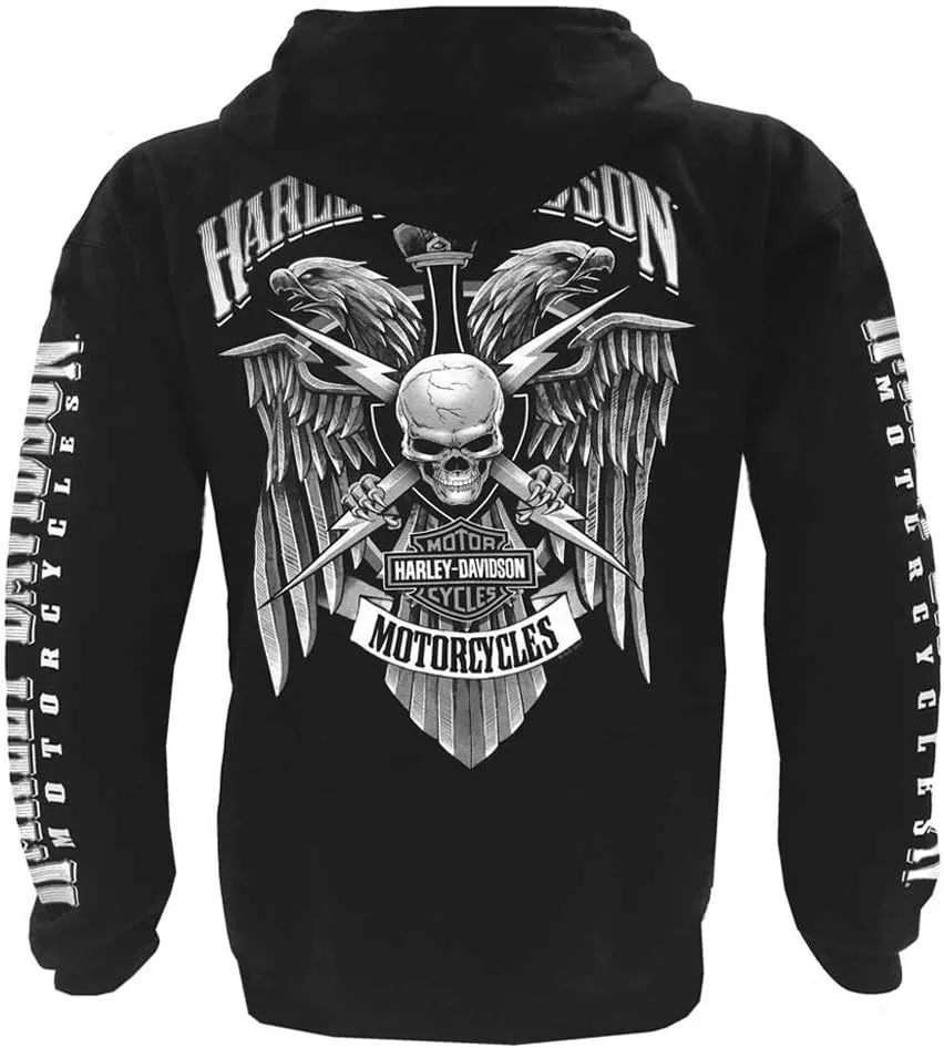 Harley-Davidson Men's Lightning Crest Full-Zippered Hooded Sweatshirt, Black