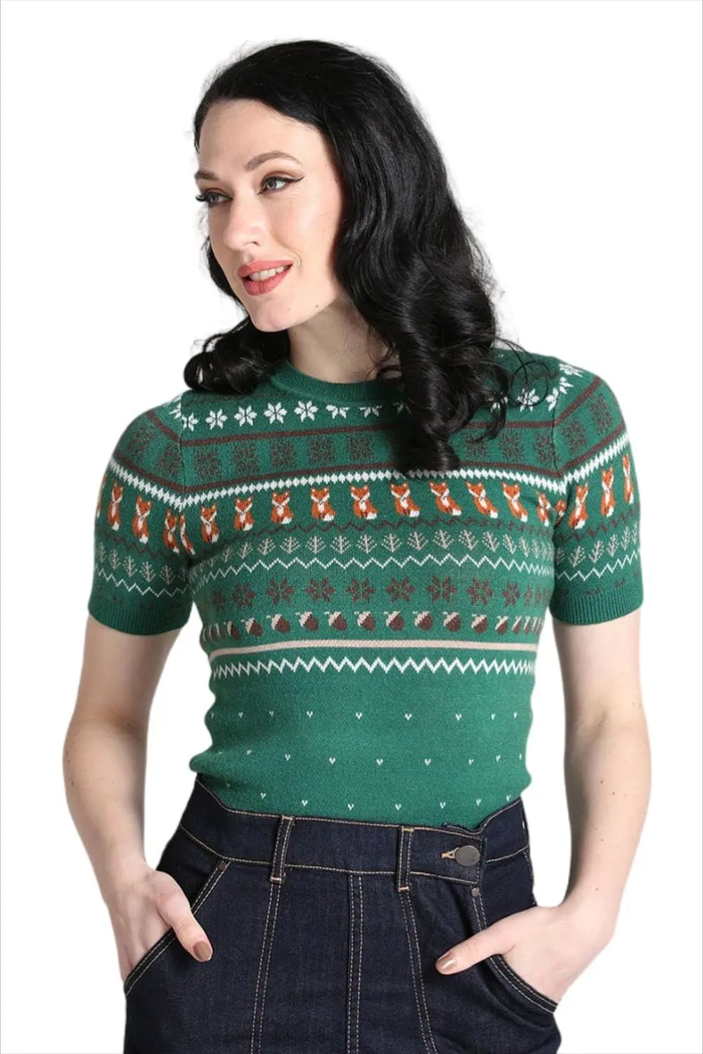 Hell Bunny Vixey Fox Print Vintage Retro Style Jumper Sweater XS-6XL