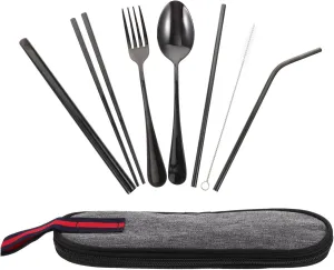 HEMOTON 1 Set Set Travel Tableware Set Portable Dinnerware Kit with Bag Cleaning Brush and Straw for Outdoor Use Camping and Home Dining