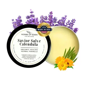 Herbs of Eden | Savior Salve Healing Calendula Comfrey Yarrow Plantain Licorice Chamomile Infused Salve | Organic Skin soothing Eczema Ointment Balm for Itchy Dry Skin Promote Healing All Ages | Made in USA