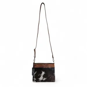 Highlands Handcrafted Cowhide And Vintage Leather Crossbody- Chocolate Brown Cowhide Crossbody