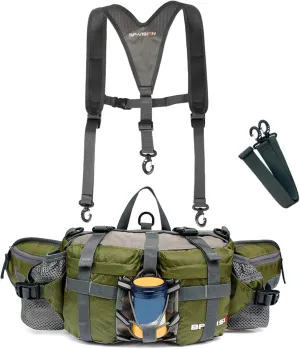Hiking Fanny Pack, 11.2inch Waterproof Waist Pack with Bottle Holders & Shoulder Straps, Hiking Waist Bag, Lumbar Backpack for Running Walking Dog Walking