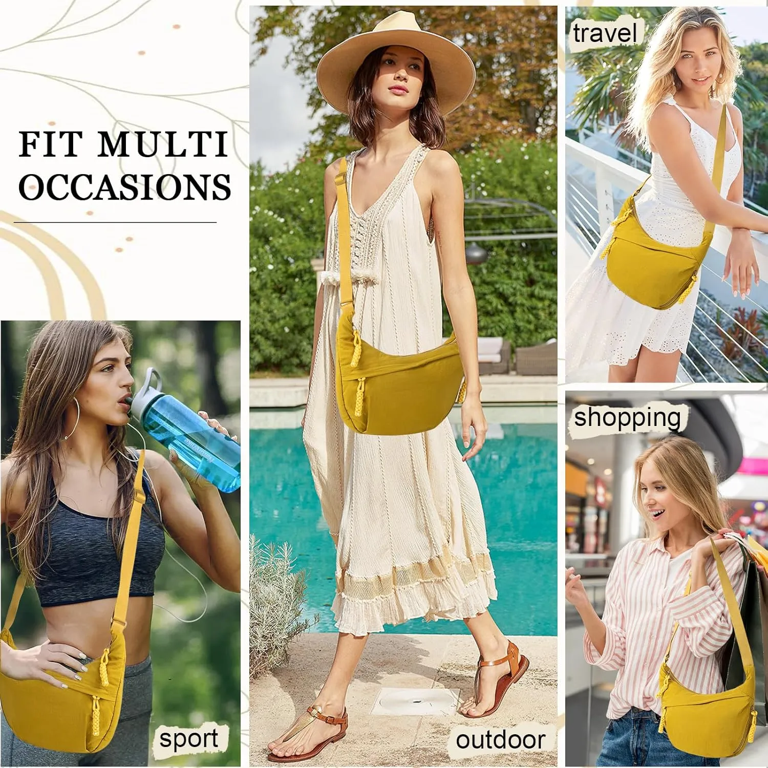 Hobo Bag for Women Men Crescent Crossbody Bag Small Shoulder Nylon Dumpling Bag with Adjustable Strap
