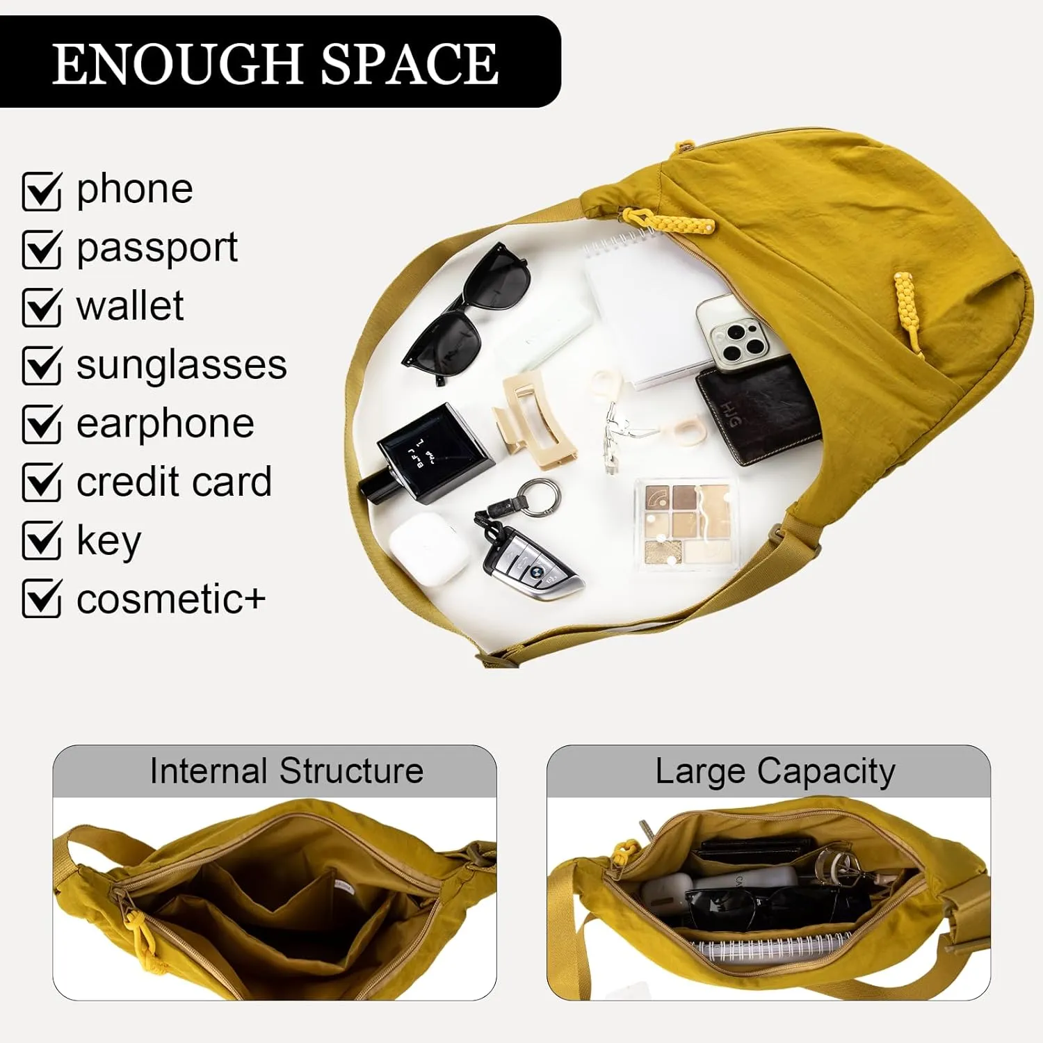 Hobo Bag for Women Men Crescent Crossbody Bag Small Shoulder Nylon Dumpling Bag with Adjustable Strap