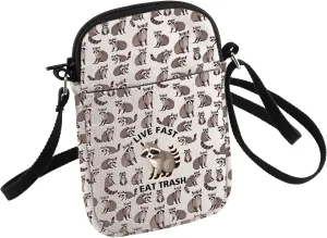 HOLLP Funny Raccoon Gift Raccoon Lover Crossbody Bag Live Fast Eat Trash Small Sling Bag for Raccoon Owner