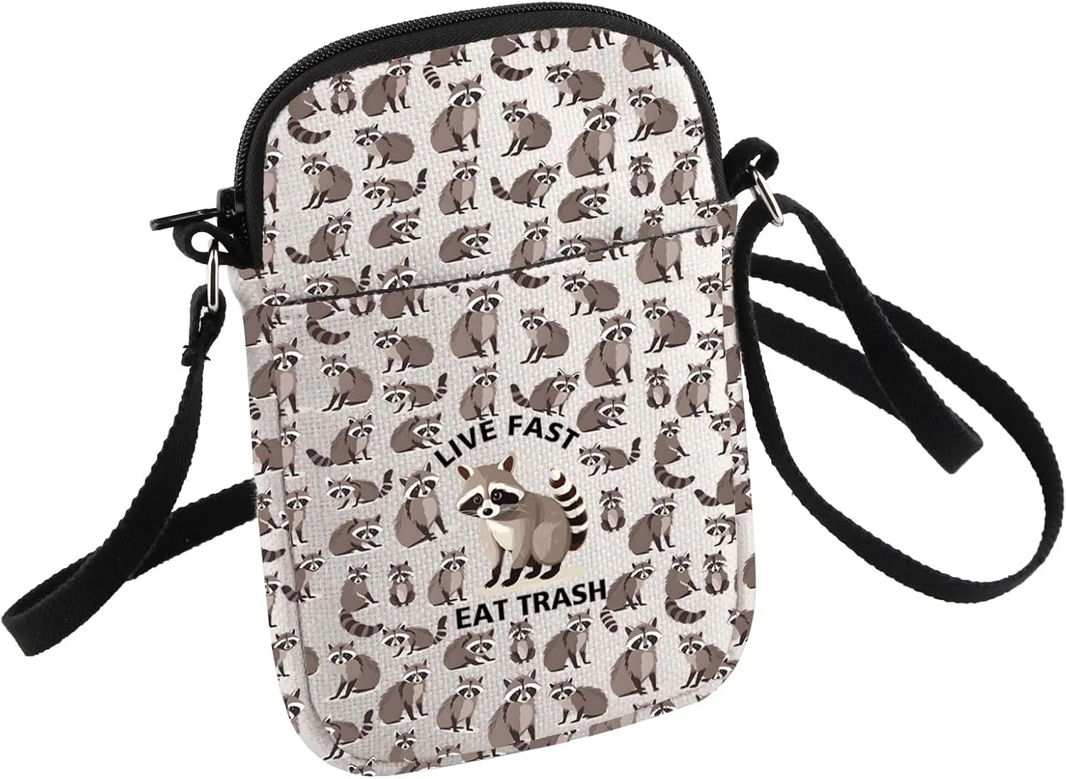 HOLLP Funny Raccoon Gift Raccoon Lover Crossbody Bag Live Fast Eat Trash Small Sling Bag for Raccoon Owner