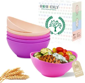 Homienly Wheat Straw Bowl Set, Reusable Alternative to Plastic Bowls for Kitchen, Camping, 26 OZ Cereal Bowl Set of 6, Microwave and Dishwasher Safe Bowl, Lightweight Oval Bowls - Flower Series