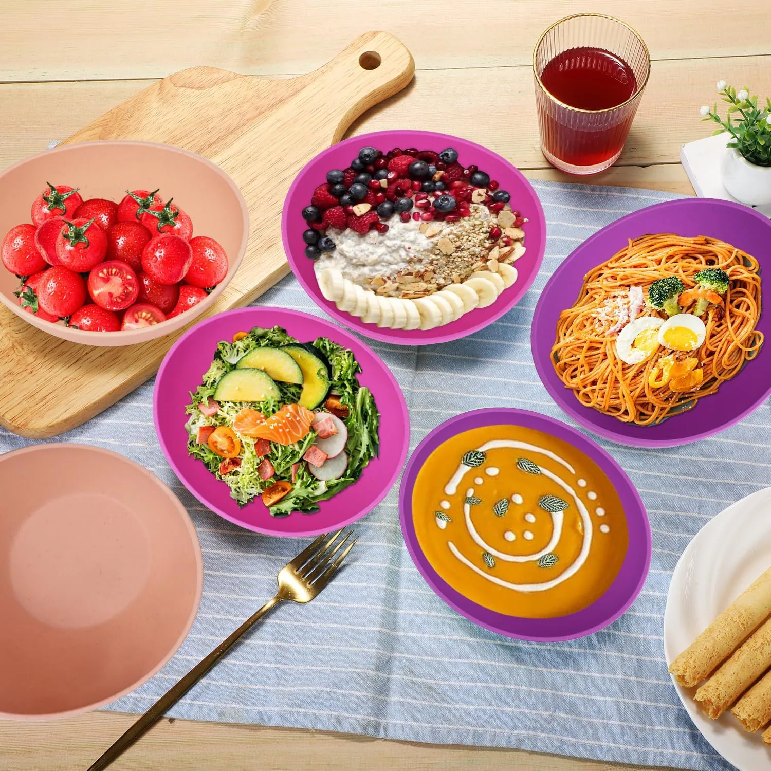 Homienly Wheat Straw Bowl Set, Reusable Alternative to Plastic Bowls for Kitchen, Camping, 26 OZ Cereal Bowl Set of 6, Microwave and Dishwasher Safe Bowl, Lightweight Oval Bowls - Flower Series